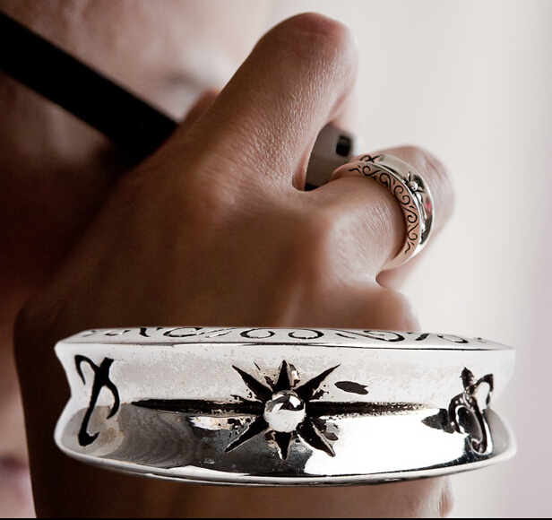 Handmade Indian Inca Empire Sun Pattern Totem Silver Man Ring